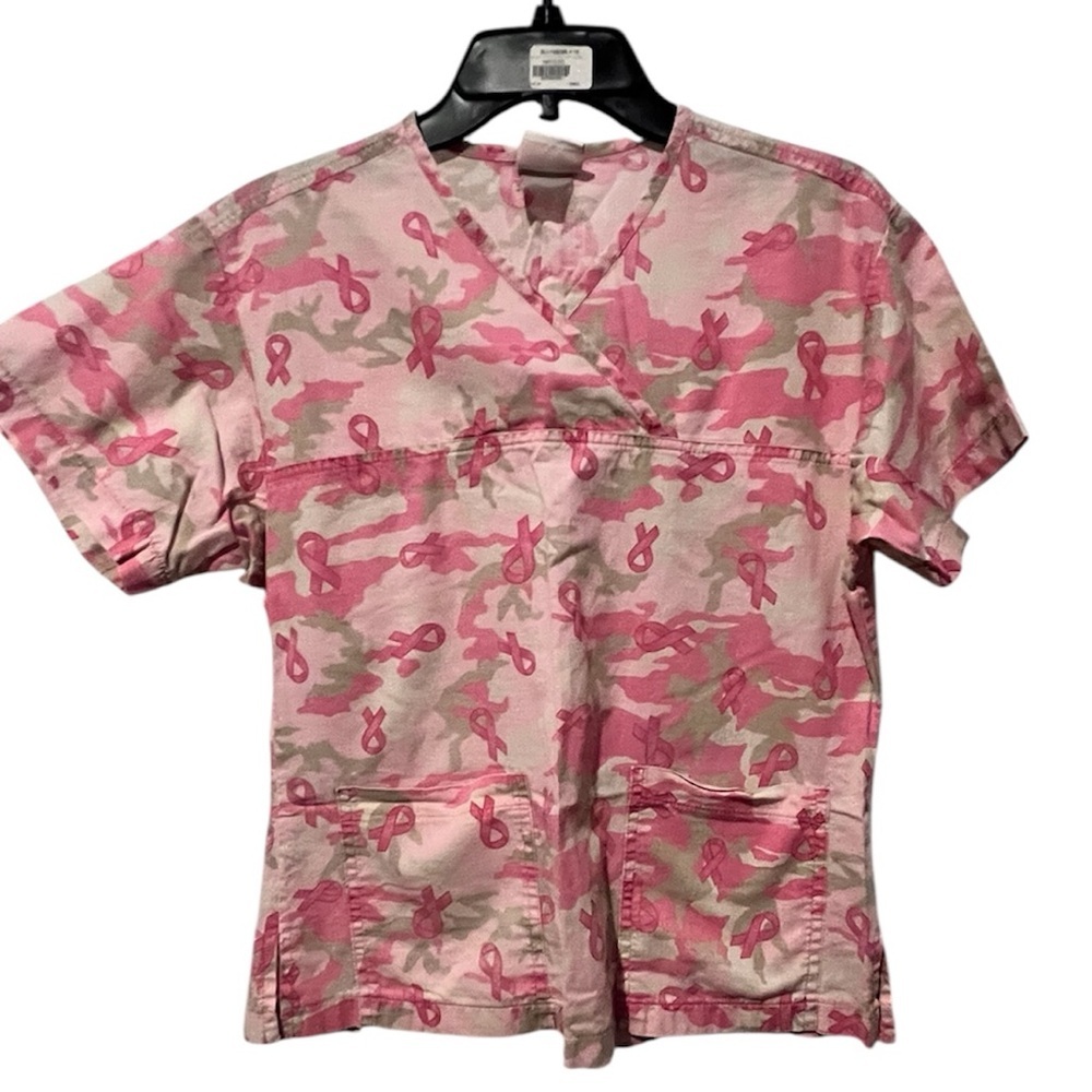 Peaches Uniforms Pink and Cream Camouflage Scrub Top